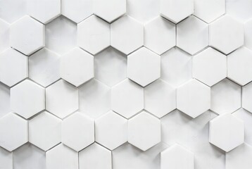 Fototapeta premium White geometric hexagonal tiles forming a subtle textured 3D abstract pattern