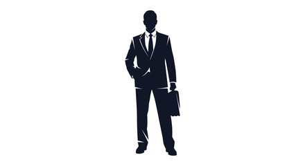 A formal business professional stands confidently with a briefcase in a dark silhouette