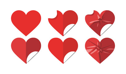 Red Origami Heart Set. with Paper Fold and Peel Effect. Vector illustration eps 10