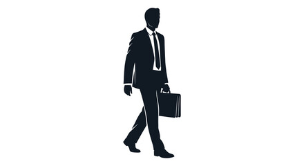 A sharply dressed businessman walking with a briefcase a striking black silhouette