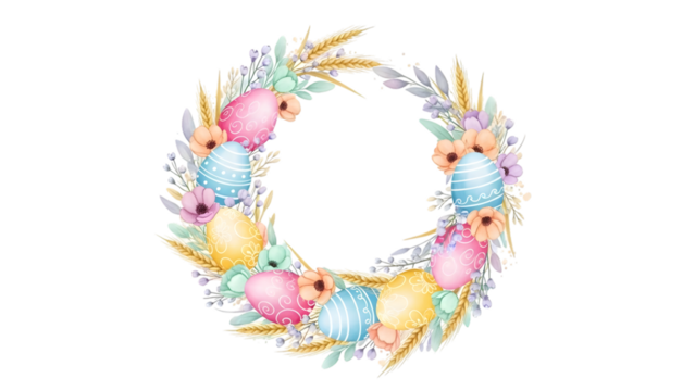 Colorful floral wreath isolated on transparent background - Powered by Adobe