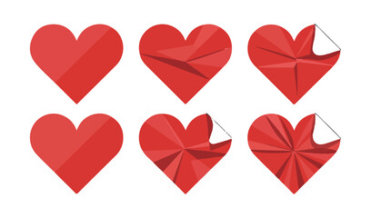 Red Origami Heart Set. with Paper Fold and Peel Effect. Vector illustration eps 10