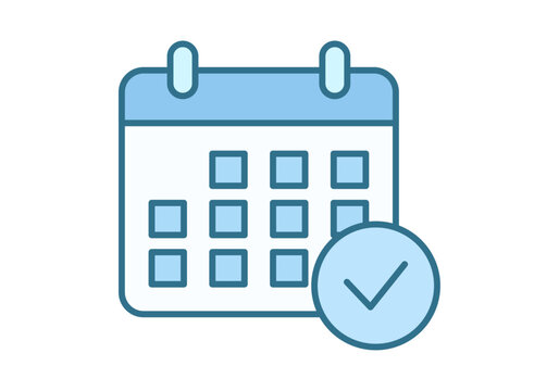 Calendario azul con marca de verificaci&oacute;n para organizaci&oacute;n de eventos y planificaci&oacute;n de tareas