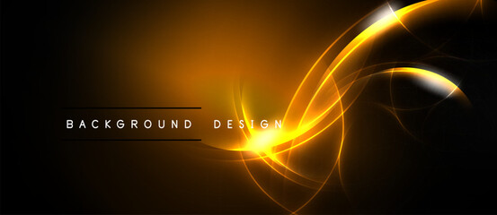Abstract orange glow, dynamic curves, dark background. Text reads background design. Modern, vibrant visual element.