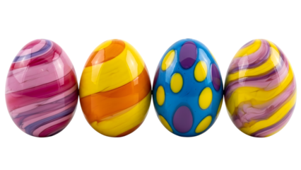 Four colorful easter eggs isolated on transparent background
