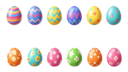 Collection of colorful easter eggs isolated on transparent background