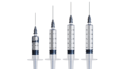 Medical Syringes in Row with Different Liquid Levels in Clinical Style with Soft Lighting on White Background for Healthcare Advertising