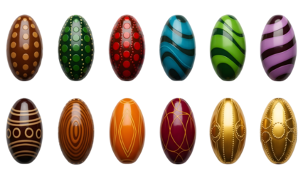 Collection of colorful oval gems isolated on transparent background