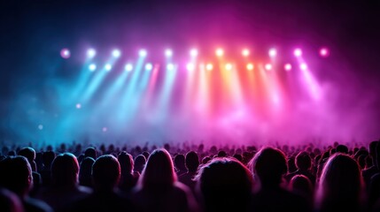 Concert crowd enjoying a live music performance with colorful stage lights