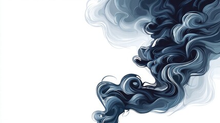 Abstract swirling smoke design in shades of blue against a white background.