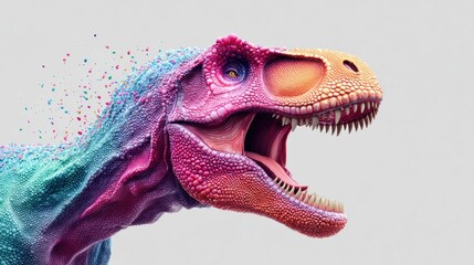 Colorful Tyrannosaurus Rex illustration with vibrant hues and detailed textures