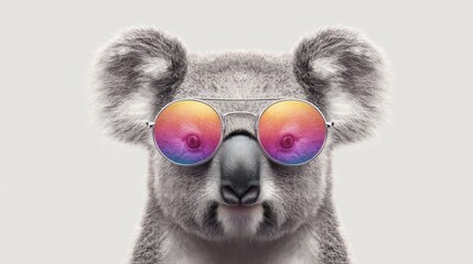 Cool koala wearing stylish sunglasses with colorful lenses, looking at the viewer