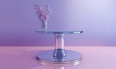 A vintage purple candle sits inside a gold glass vase holder on an old metal table, creating a decorative interior celebration light