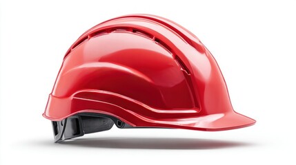 Red safety helmet isolated on white background, construction and protection