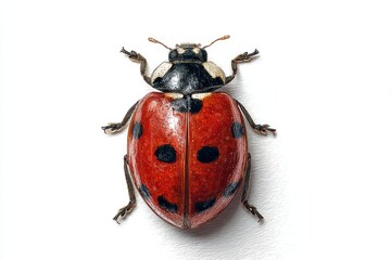 Hand drawn ladybug on a white vintage curio showcasing intricate details and artistry captured in a unique perspective