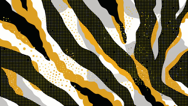 Abstract tiger stripes pattern with black background and golden sparkles