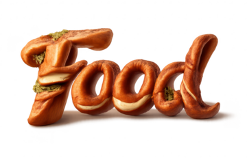 Artistic food lettering on transparent background, edible typeface art.