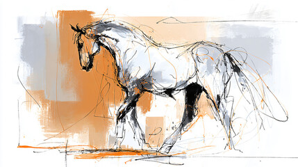 Artistic Horse Line Drawing with Abstract Watercolor Background