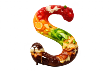 Letter S made of fruit on transparent background, food typography art.