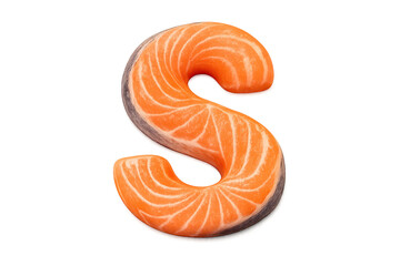 Fototapeta premium Salmon Letter S on transparent background, fish alphabet rendering