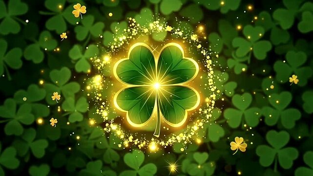 St. Patrick&rsquo;s Day Clover Animation with Golden Glow, Sparkling Luck, and Irish Spirit
