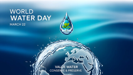 World water day poster with globe and water droplet