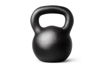 Black kettlebell on a transparent background for fitness promotions.