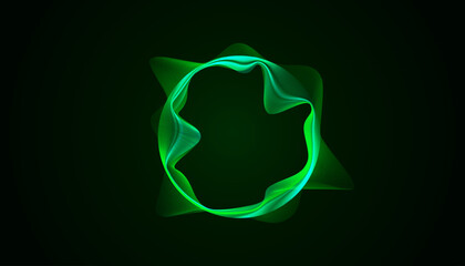 Abstract illustration of a glowing green circular soundwave representing artificial intelligence voice recognition, smart assistant, or digital audio signal on a dark background.