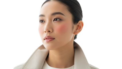 Young woman with rosy cheeks isolated on transparent background