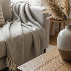 Natural soft home texture close-up with gentle daylight and neutral tones creating a calm and tactile interior atmosphere
