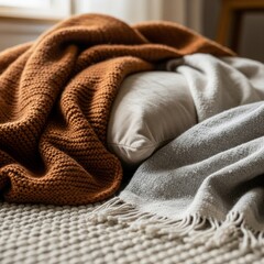 Soft cozy textile close-up illuminated by gentle daylight for a warm and calming lifestyle texture scene