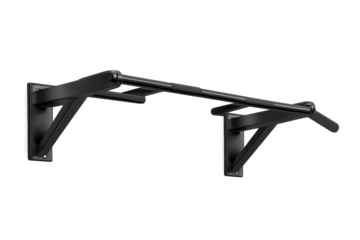 Black pull-up bar with wall mounts on transparent background render.