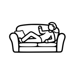 A person relaxing on a sofa in a calm indoor environment from a side view