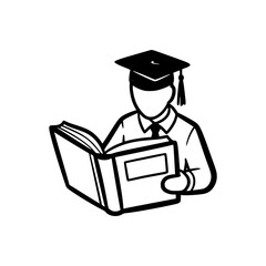 A graduate reading a book with a thoughtful expression from a straightforward viewpoint