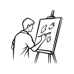 Artist creating illustration on easel in studio setting