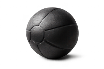 Dark medicine ball on transparent background, fitness equipment view