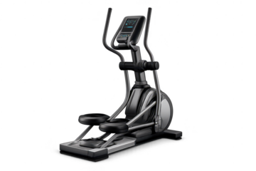 Elliptical trainer fitness equipment on a transparent background image.