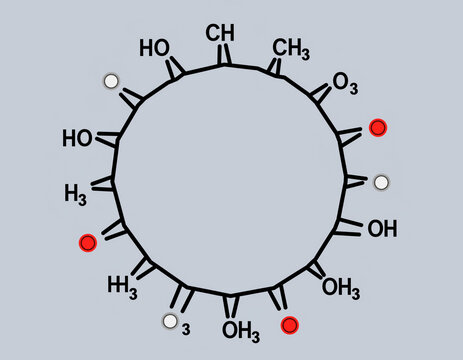 Molecular structure of a complex organic compound with hydroxyl and methyl groups attached to a central ring