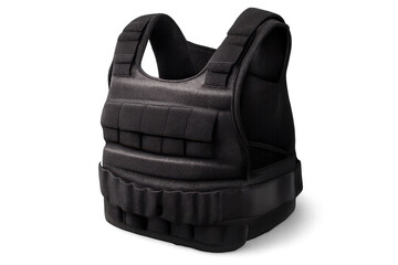 Tactical weighted vest, dark, on a transparent background for design use.