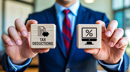 Tax deductions concept with financial reduction and percentage symbols
