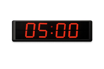 Digital Clock Showing 05:00 on transparent background for designers
