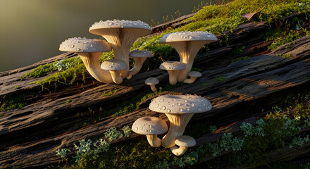 Dew Drops on Mushroom Caps