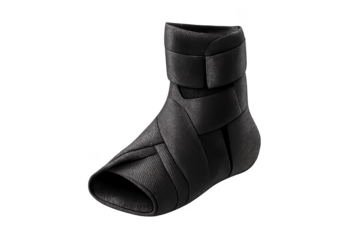 Black woven ankle brace on transparent background studio photograph