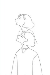Two Faces Looking up in Simple Line Art