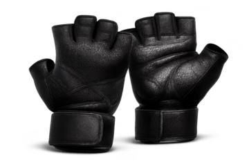 Pair of black workout gloves, transparent background, sports apparel