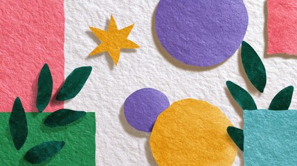 Colorful Paper Shapes and Patterns on a White Background