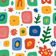 Colorful Shapes and Patterns on White Background