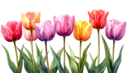Spring flowers tulips, isolated on transparent background, Easter symbol, decorate