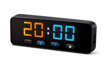 Digital clock showing 20:00, transparent background presentation.