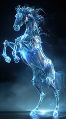 Crystal Horse Stands Tall in a Dark Space